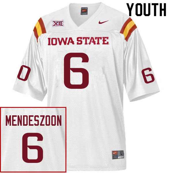 Youth #6 Myles Mendeszoon Iowa State Cyclones College Football Jerseys Sale-White